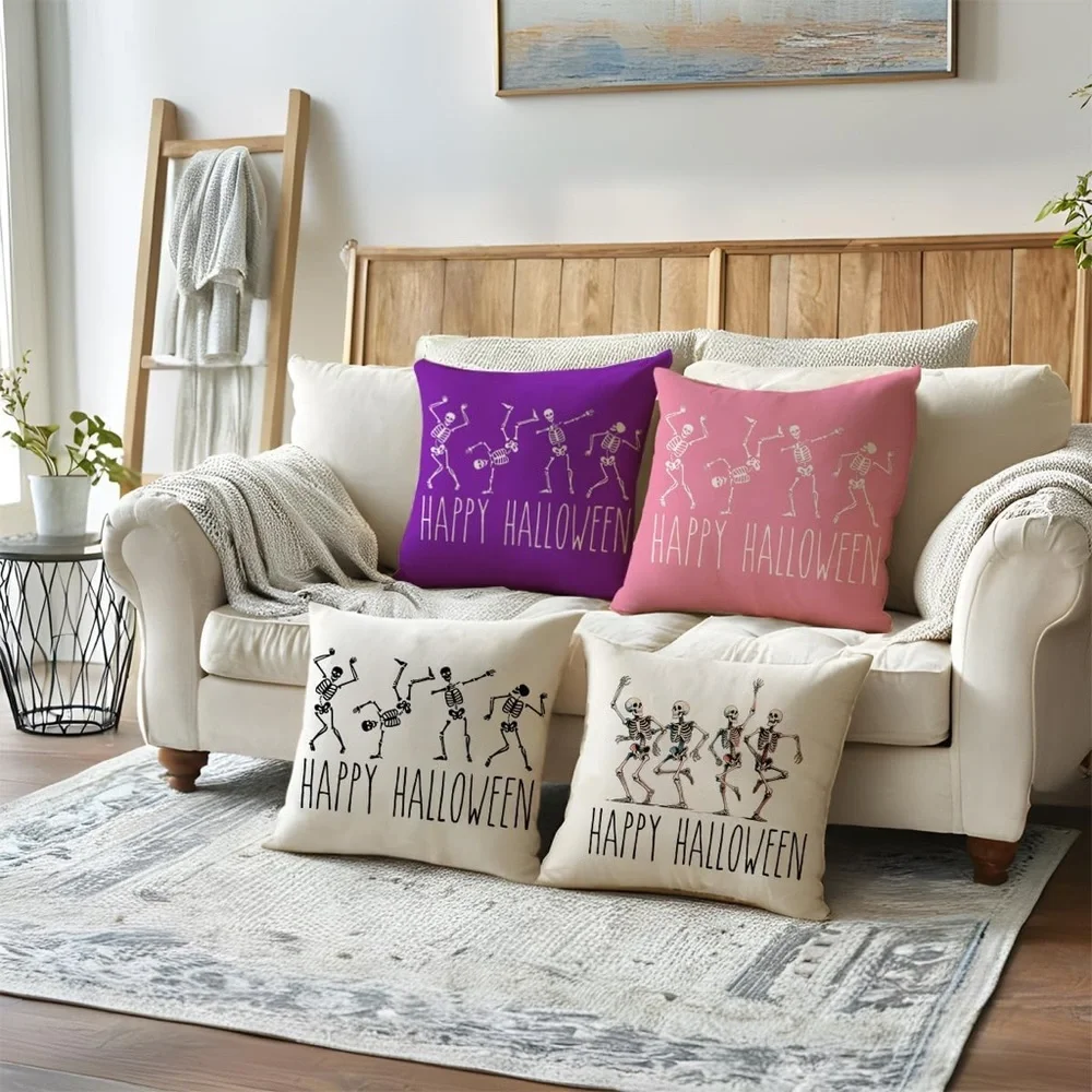 Halloween Decorative Purple Skeleton Decor Pillow Cover 18x18 inch